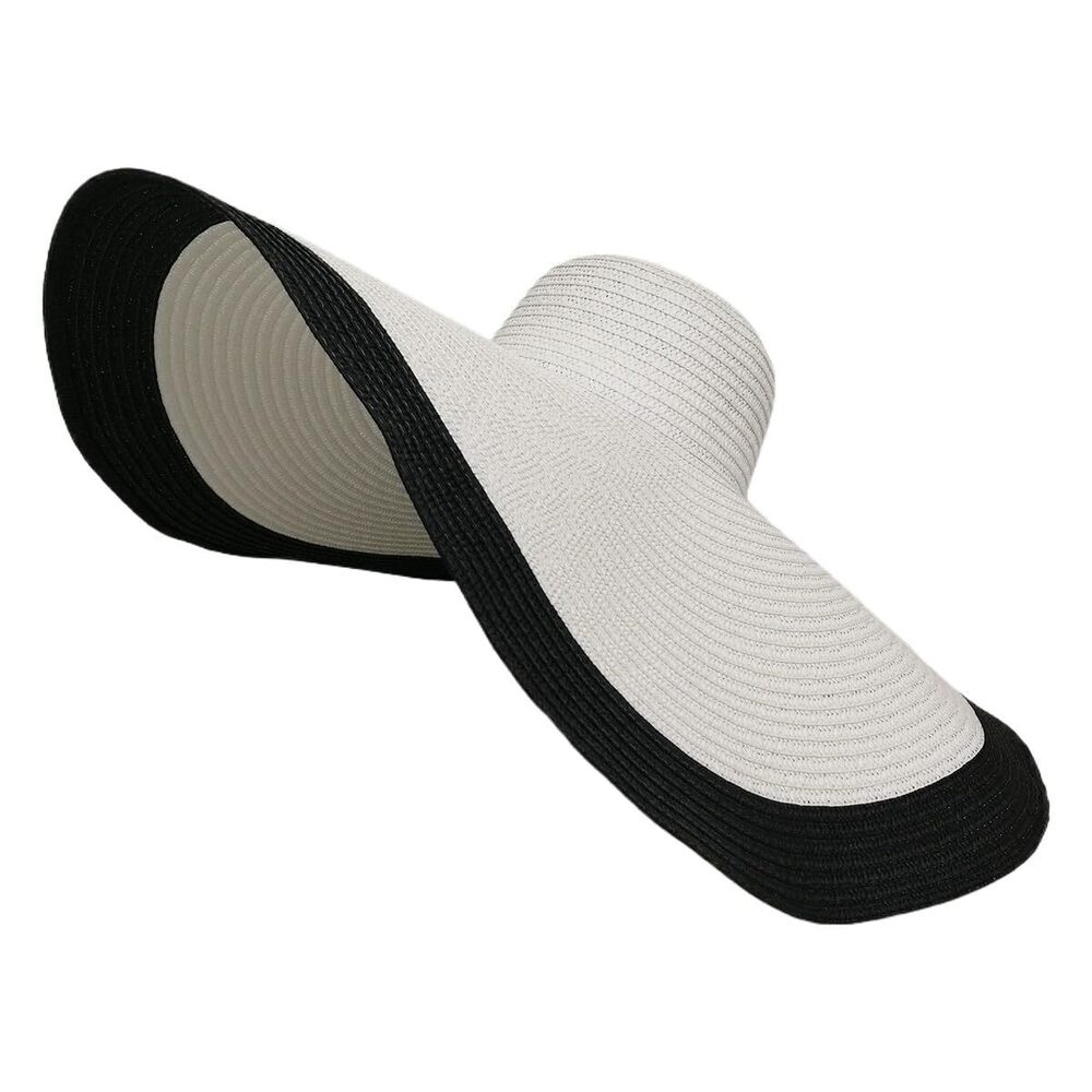 6205 Wide Brim Sun Hats Oversize UV Protection Straw Hats Striped Floppy